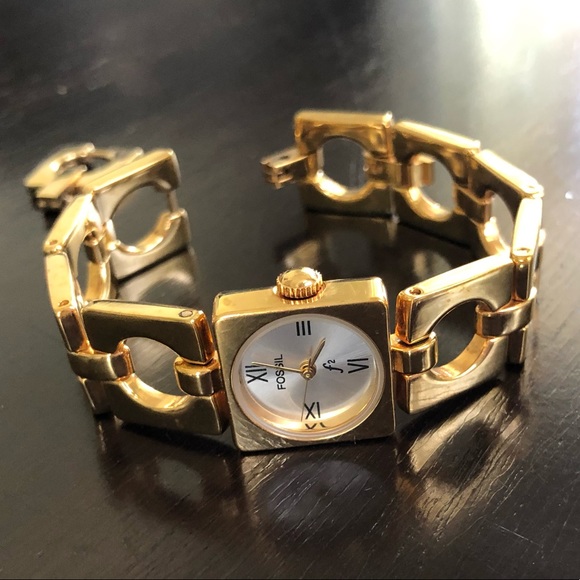 F2 Fossil ES-8844 Gold Bracelet Square Dress Watch main image 4